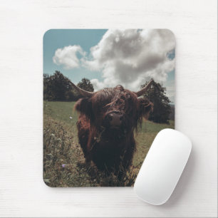 Zwarte hoogland Schotse koe grazend retro Muismat