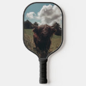Zwarte hoogland Schotse koe grazend retro Pickleball Paddle (Voorkant)
