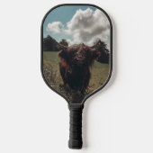 Zwarte hoogland Schotse koe grazend retro Pickleball Paddle (Achterkant)