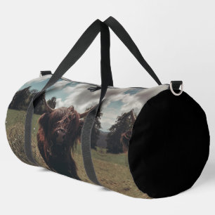 Zwarte hoogland Schotse koe grazend retro Plunjezak