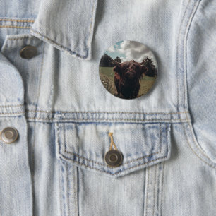 Zwarte hoogland Schotse koe grazend retro Ronde Button 5,7 Cm