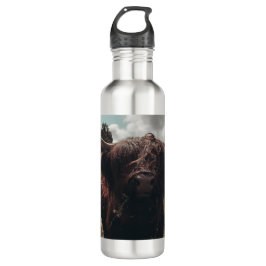 Zwarte hoogland Schotse koe grazend  retro Waterfles