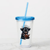 Zwarte Hooglandkoe Leest Een Boek Acryl Drinkbeker (Achterkant)