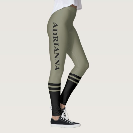 Zwarte horizontale strepen | Naam | Warm grijs Leggings (Rechts)