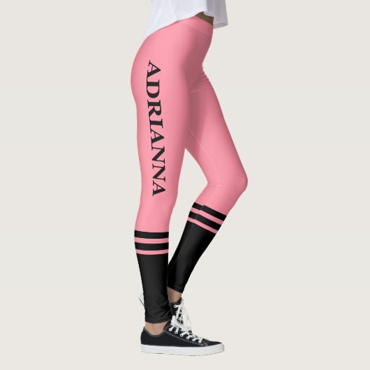 Zwarte horizontale strepen | Naam | Zalmroze Leggings (Rechts)