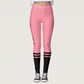 Zwarte horizontale strepen | Naam | Zalmroze Leggings (Voorkant)