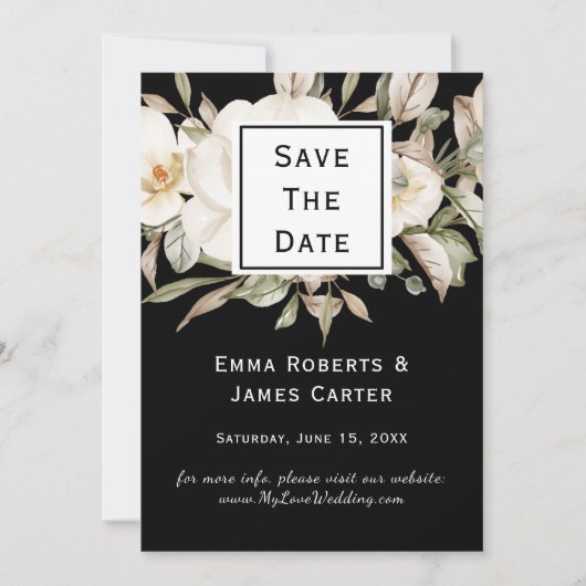 Zwarte Hortensia Save the Date Kaart (Voorkant)