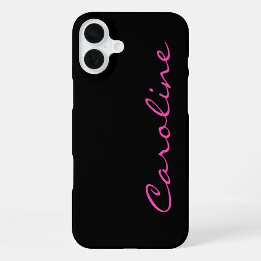 Zwarte Hot Pink Moderne Script Naam iPhone Hoesje (Achterkant)