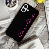 Zwarte Hot Pink Moderne Script Naam iPhone Hoesje