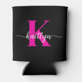 Zwarte Hot Pink Monogram Blikjeskoeler (Voorkant)
