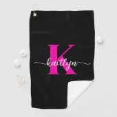 Zwarte Hot Pink Monogram Golfhanddoek (Insitu)