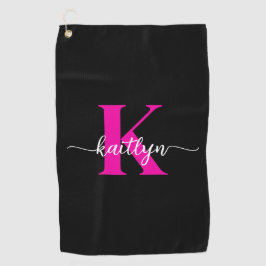 Zwarte Hot Pink Monogram Golfhanddoek