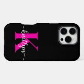 Zwarte Hot Pink Monogram iPhone Hoesje (Achterkant horizontaal)