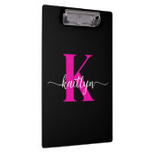 Zwarte Hot Pink Monogram Klembord (Rechts)