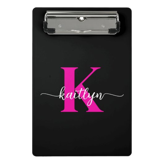 Zwarte Hot Pink Monogram Mini Klembord (Voorkant)