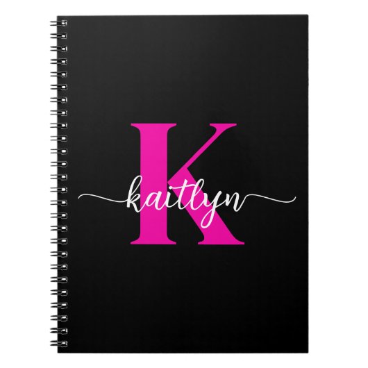 Zwarte Hot Pink Monogram Notitieboek (Voorkant)