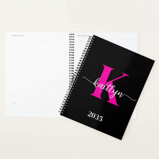 Zwarte Hot Pink Monogram Planner (Display)