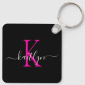 Zwarte Hot Pink Naam Initiaal Monogram Sleutelhanger (Achterkant)