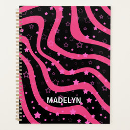 Zwarte & Hot Pink strepen en sterren gepersonalise Planner
