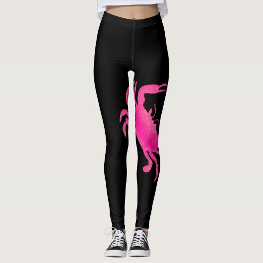 Zwarte, hot-roze, nautische krab leggings (Voorkant)