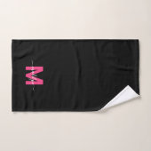 Zwarte Hot Roze Script Naam Monogram Handdoek (Handdoek)