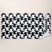 Zwarte Houndstooth Dogs-naam Kies Kleur Beach T Strandlaken (Voorkant)