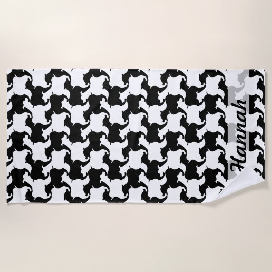 Zwarte Houndstooth Dogs-naam Kies Kleur Beach T Strandlaken (Voorkant)