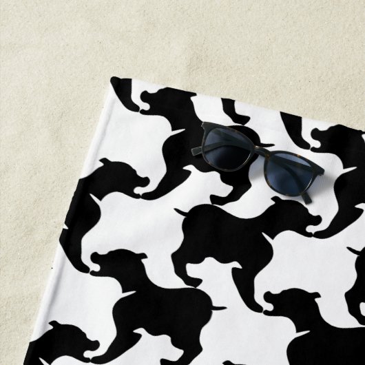 Zwarte Houndstooth Dogs-naam Kies Kleur Beach T Strandlaken (In situ)