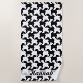 Zwarte Houndstooth Dogs-naam Kies Kleur Beach T Strandlaken (Voorkant)