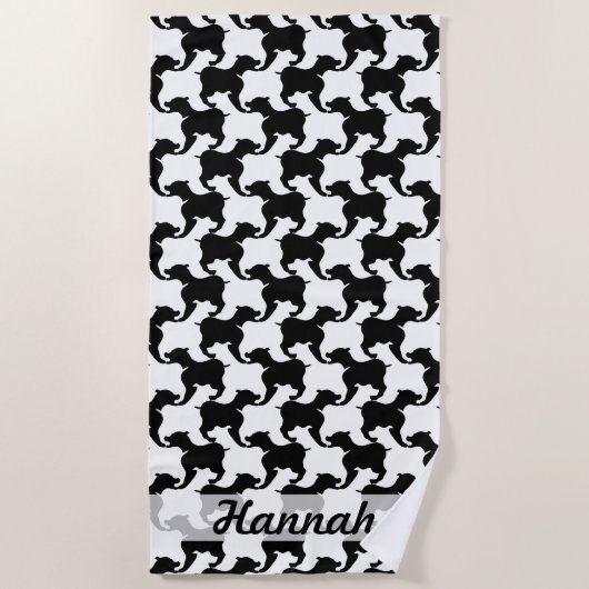 Zwarte Houndstooth Dogs-naam Kies Kleur Beach T Strandlaken (Voorkant)