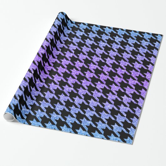 Zwarte houndstooth en kleurrijke glitter cadeaupapier (Uitgerold)
