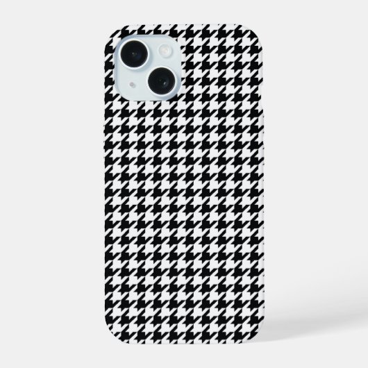 Zwarte Houndstooth iPhone 15 Case (Achterkant)