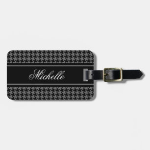 Zwarte houndstooth ruitpatroon reistaslabel