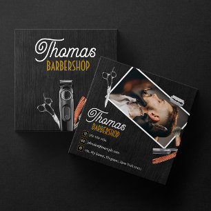 Zwarte Hout Kapperszaak Foto Schaar Haarclipper Vierkante Visitekaartje