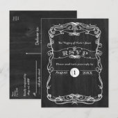 Zwarte hout & witte vintage trouw RSVP kaart (Voorkant / Achterkant)