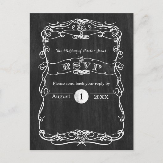 Zwarte hout & witte vintage trouw RSVP kaart (Voorkant)