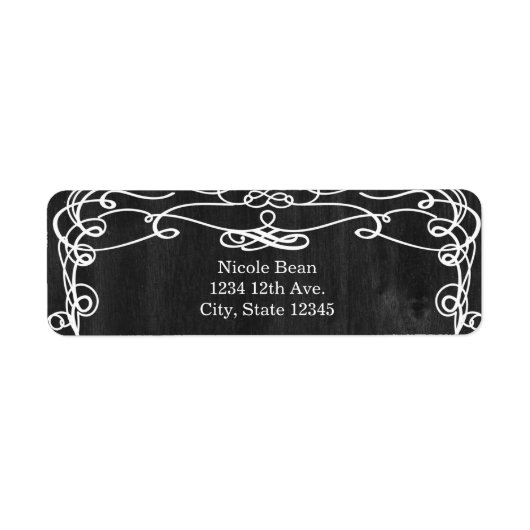 Zwarte Hout & Witte Vintage Trouwlabels Etiket (Voorkant)