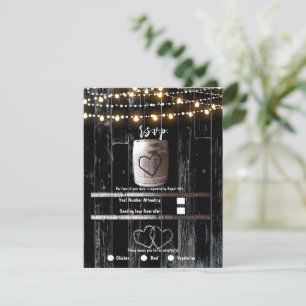 Zwarte Houten Slingerlichtjes Vat Bruiloft RSVP Kaart