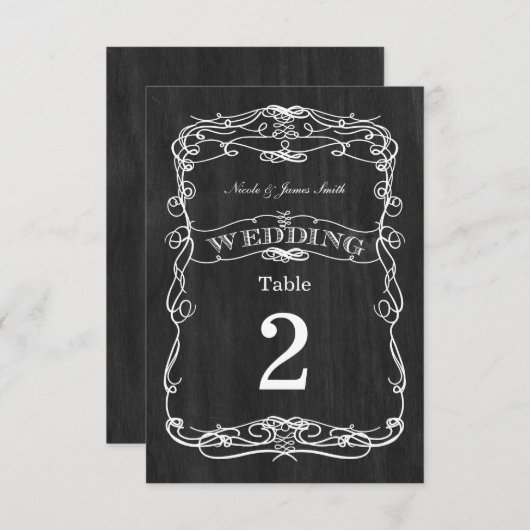 Zwarte Houten Vintage Trouwtafel Nummers Kaarten (Voorkant / Achterkant)