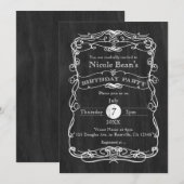 Zwarte Houten Witte Vintage VERJAARDAGSFEEST Uitno Kaart (Voorkant / Achterkant)