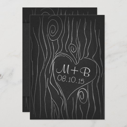 zwarte houtkar, met de datumkaart save the date (Voorkant / Achterkant)