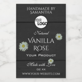 Zwarte houtnerf productlabels bloemendaislogo  voedselcontainer etiket