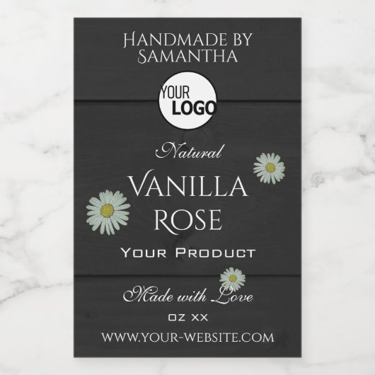 Zwarte houtnerf productlabels bloemendaislogo  voedselcontainer etiket (Enkel label)