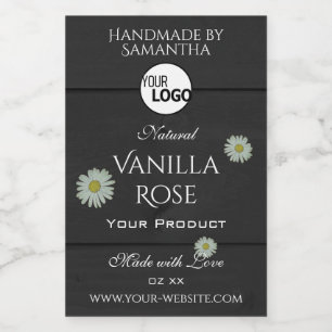Zwarte Houtnerf Productlabels Bloemendaisy Logo Voedselcontainer Etiket