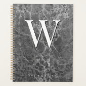 Zwarte houtskool Modern Marmer Monogram Planner (Voorkant)