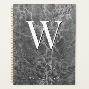 Zwarte houtskool Modern Marmer Monogram Planner