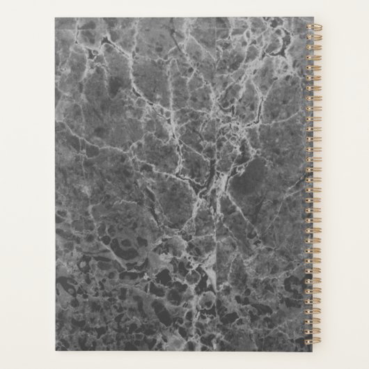 Zwarte houtskool Modern Marmer Monogram Planner (Achterkant)