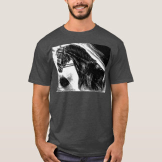 Zwarte houtskool voor paardenportret t-shirt