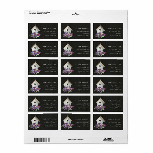 ZWARTE HOUTTIMMER RUSTIC FLORAL BIRD HOUSE ADRES ETIKET (Full Sheet)