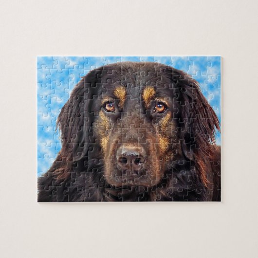 Zwarte Hovawart hond. Legpuzzel (Horizontaal)